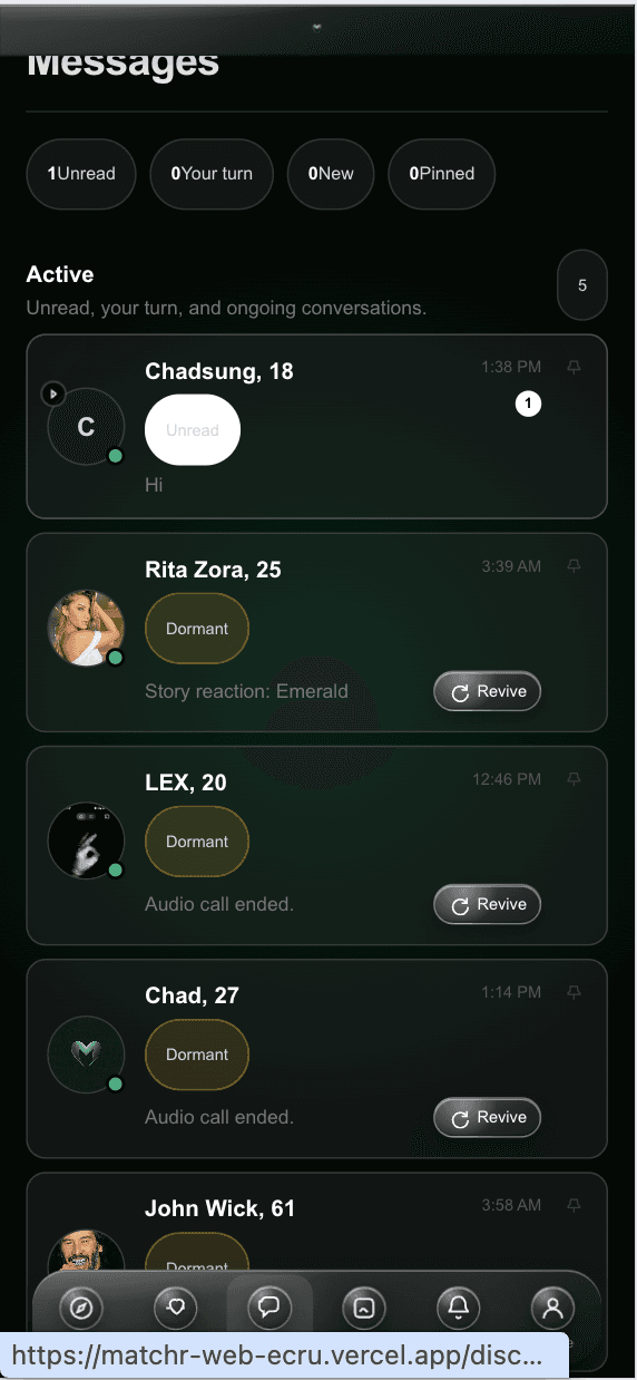 Matchr messages inbox