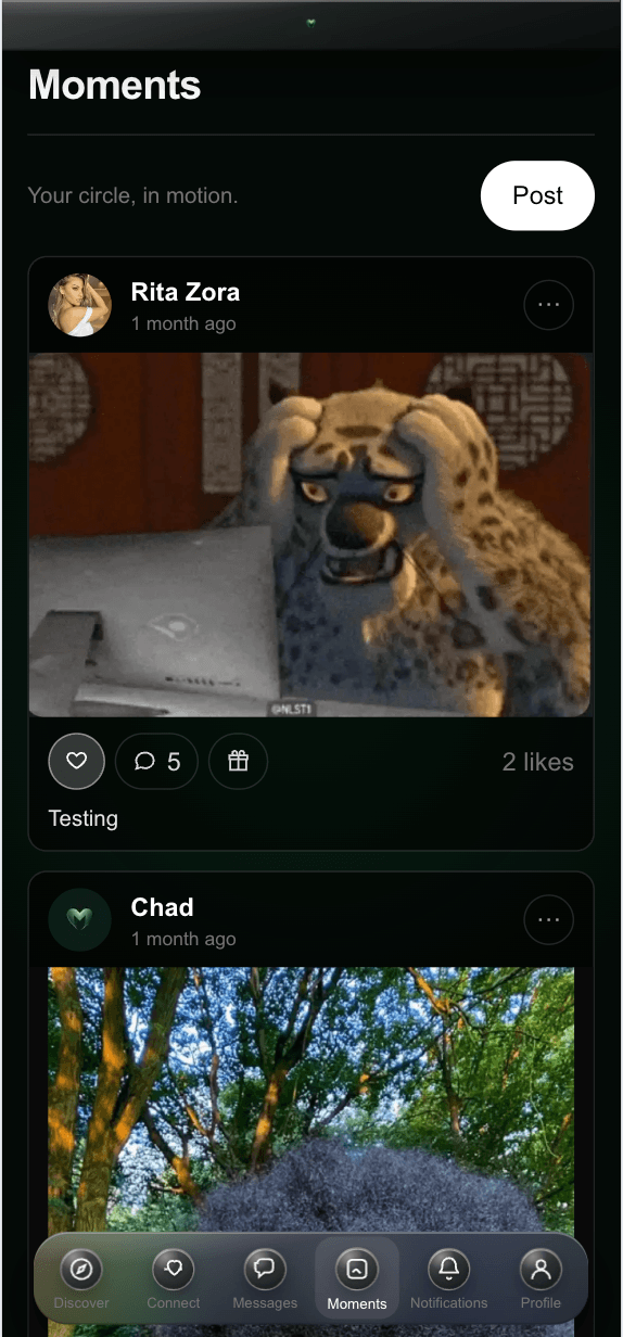 Matchr Moments content screen