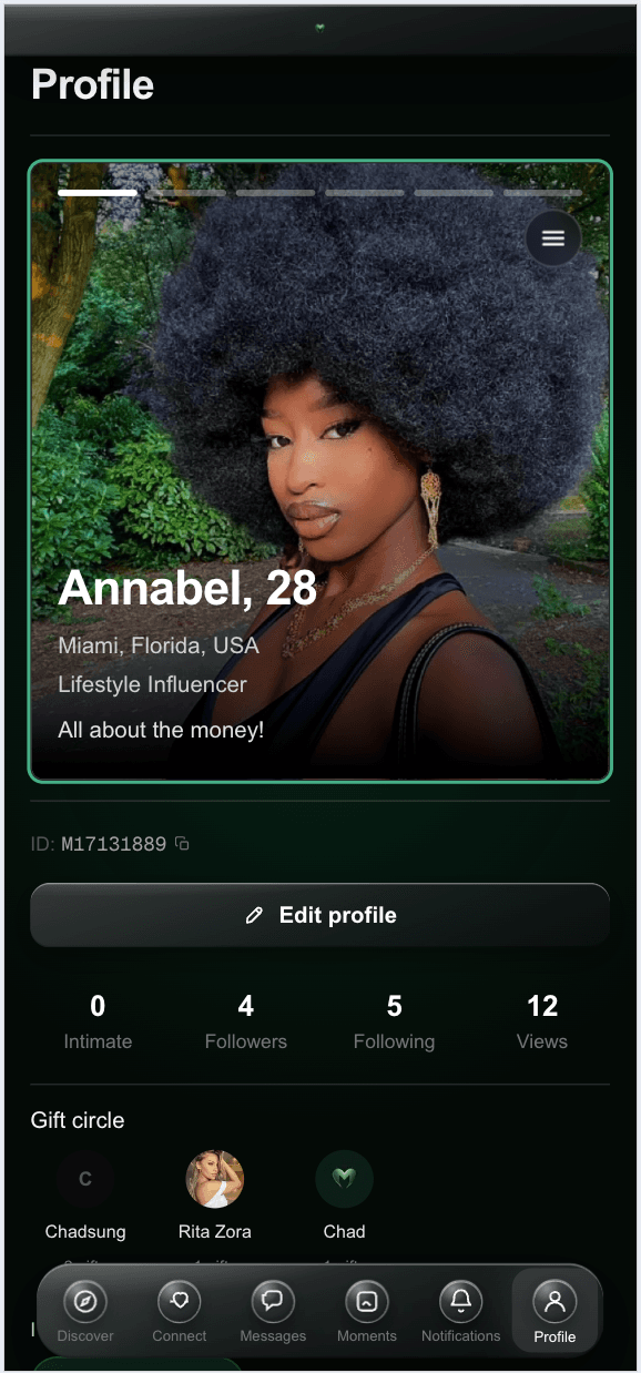 Matchr member profile screen