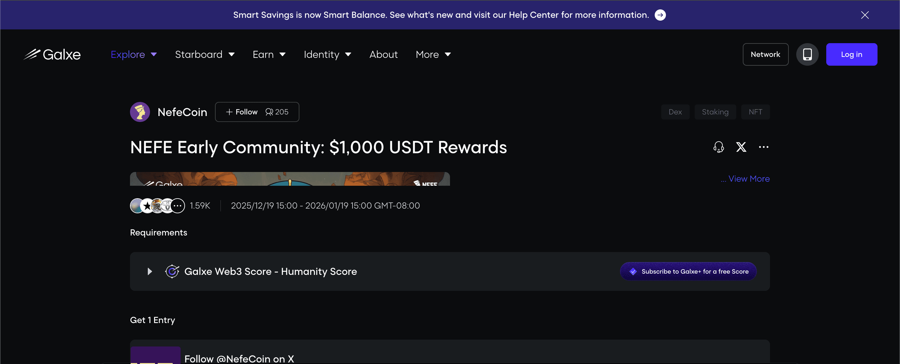 NefeCoin Galxe community campaign screenshot