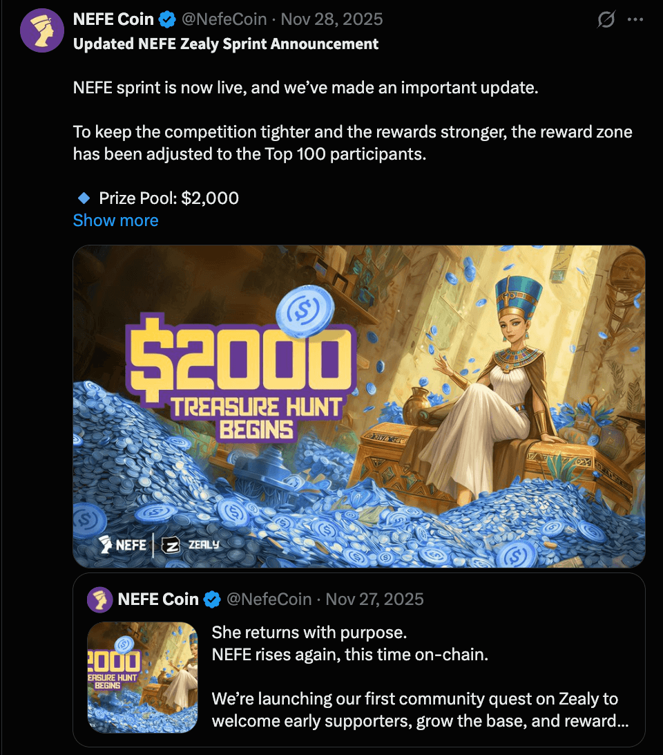 NefeCoin Zealy campaign announcement 01