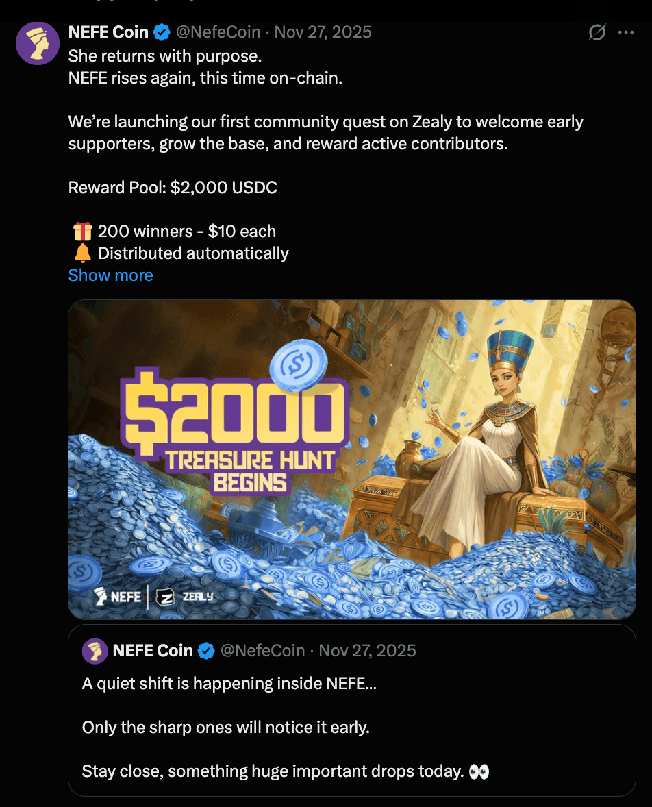 NefeCoin Zealy campaign announcement 02