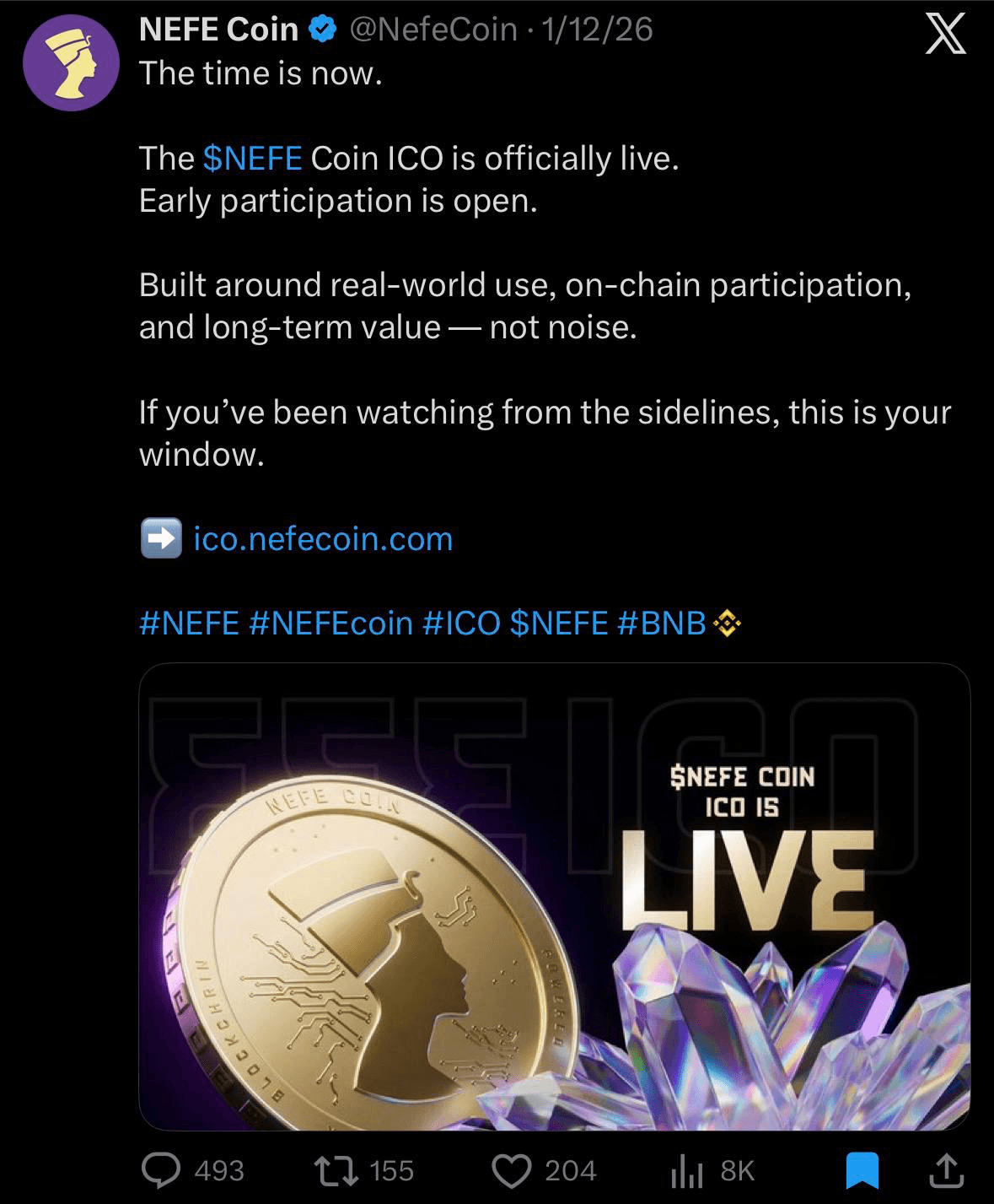 NefeCoin ICO campaign page screenshot