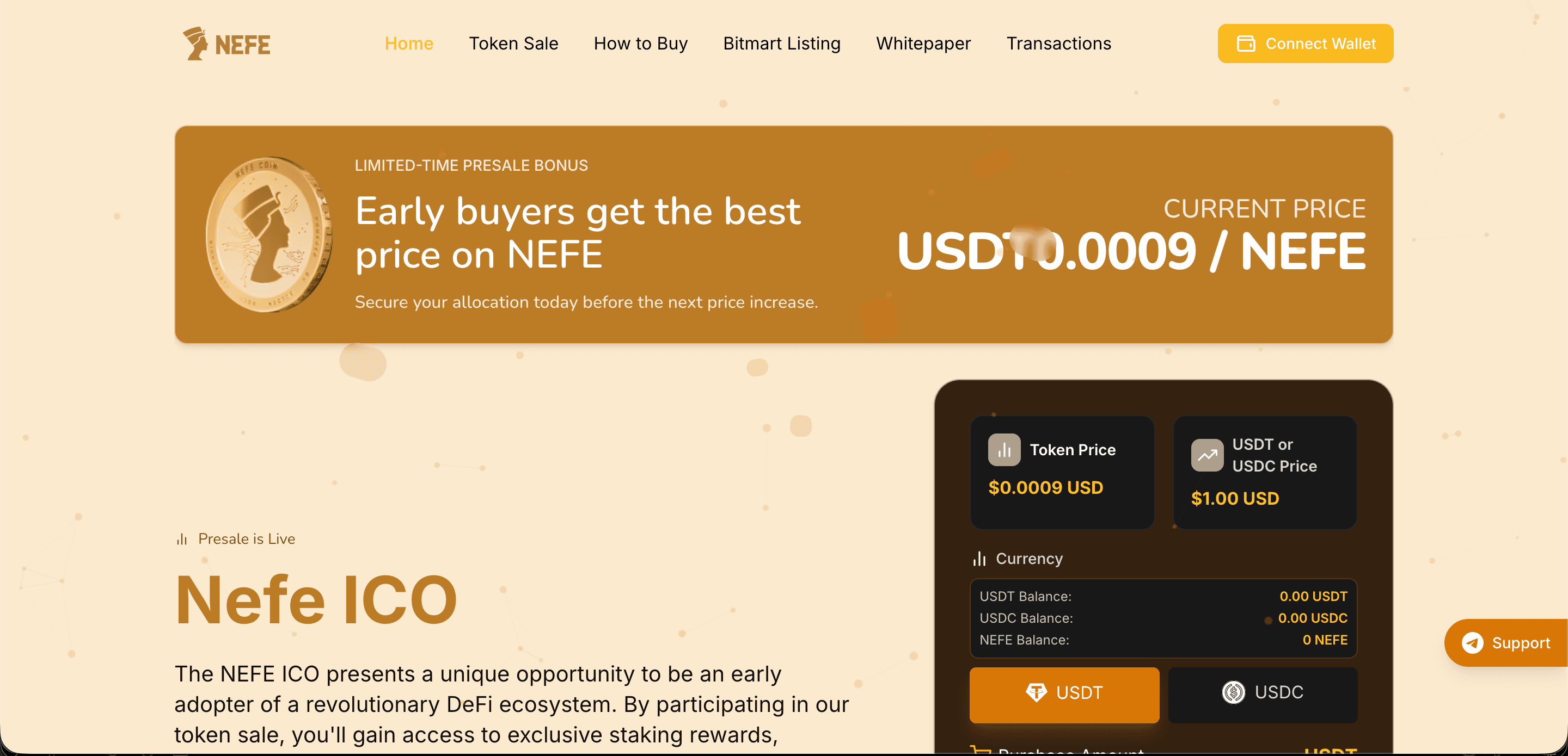 NefeCoin ICO platform screenshot
